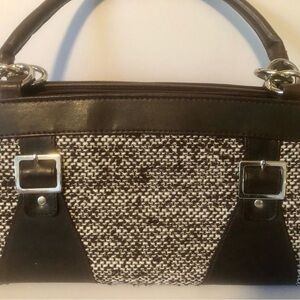 Miche Black and White Shoulder Bag with Tweed Accents